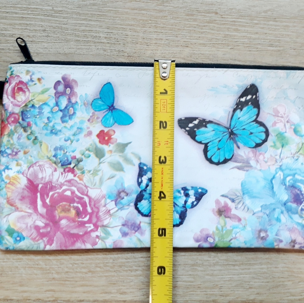 3 Floral Butterfly Cosmetic Travel Pouch with Wristlet Strap - Picture 11 of 12